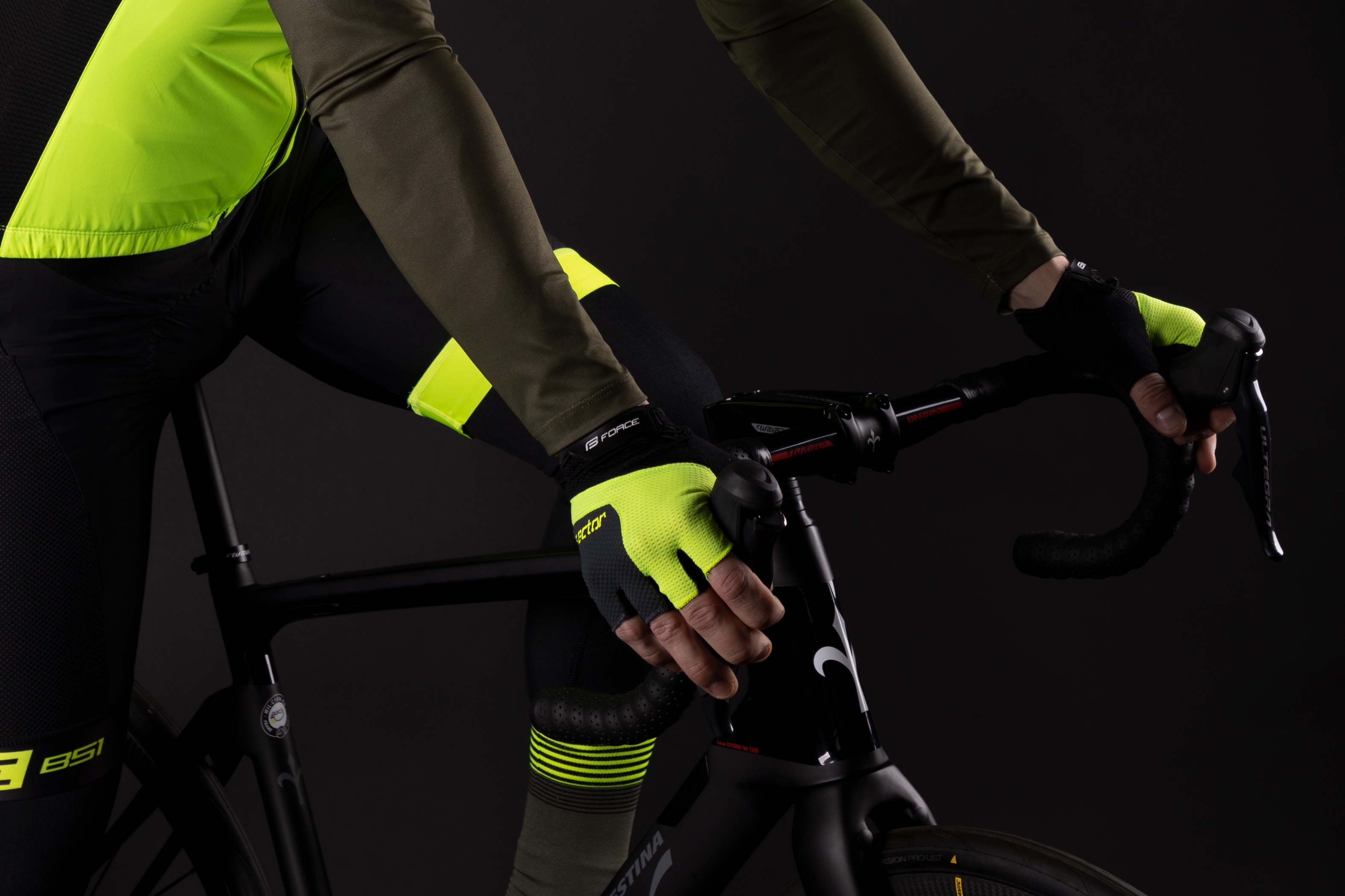 rukavice SECTOR gel, černo-fluo
